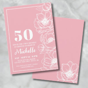 Invitation Fleurs roses 50e anniversaire