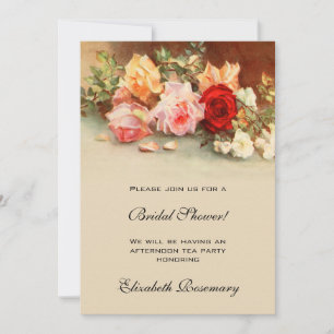 Invitation Fleurs Roses anciennes Fête des mariées Vintage fl