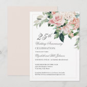 Invitation Fleurs roses aquarelle 25e anniversaire de mariage (Devant / Derrière)