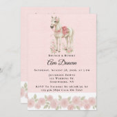 Invitation Fleurs roses Aquarelle Cheval Brunch & Bubbly (Devant / Derrière)