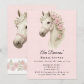 Invitation Fleurs roses Aquarelle Fête des mariées Cheval (Devant / Derrière)