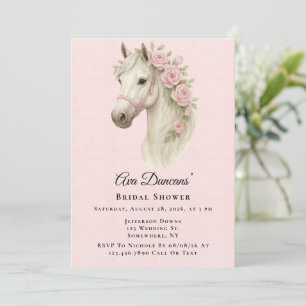 Invitation Fleurs roses Aquarelle Fête des mariées Cheval