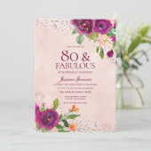 Invitation Fleurs roses Aquarelle Retour 80e fête d'anniversa (Debout devant)