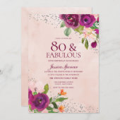 Invitation Fleurs roses Aquarelle Retour 80e fête d'anniversa (Devant / Derrière)