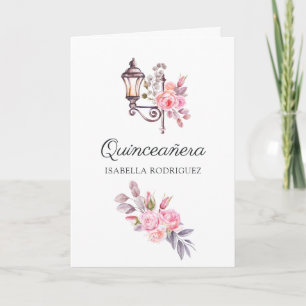 Invitation Fleurs roses aquarelle vintage Paris Quinceañera