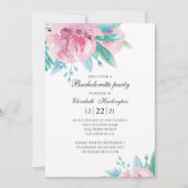 Invitation Fleurs roses aquarelles. Fête de bachelorette flor (Devant)