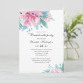 Invitation Fleurs roses aquarelles. Fête de bachelorette flor (Debout devant)