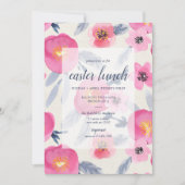 Invitation Fleurs roses Aquarelles Florales Déjeuner de Pâque (Devant)