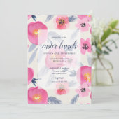 Invitation Fleurs roses Aquarelles Florales Déjeuner de Pâque (Debout devant)
