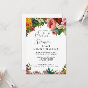 Invitation Fleurs roses aquarelles vintage élégantes pour Bab