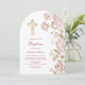 Invitation Fleurs Roses Arche Baptême (Debout devant)