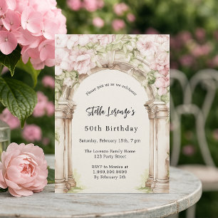 Invitation Fleurs roses arche de luxe beige anniversaire