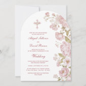 Invitation Fleurs Roses Arche Mariage Religieux (Devant)