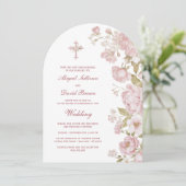 Invitation Fleurs Roses Arche Mariage Religieux (Debout devant)