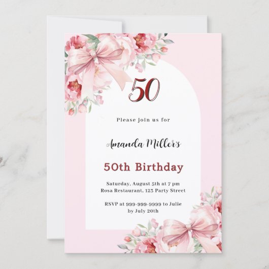Invitation Fleurs roses arcs d'anniversaire d'arc (Devant)