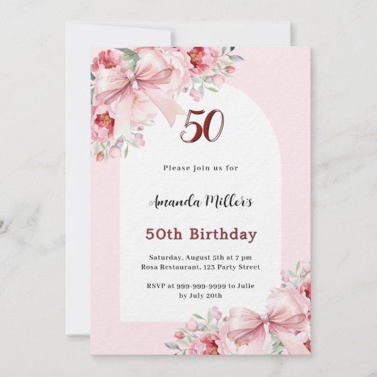 Invitation Fleurs roses arcs de luxe arc anniversaire (Devant)