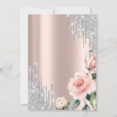 Invitation Fleurs Roses avec Gouttes de Paillettes Argentées  (Dos)