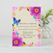 Invitation Fleurs roses avec papillons Mariage (Debout devant)