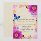Invitation Fleurs roses avec papillons Mariage (Devant / Derrière)
