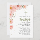 Invitation Fleurs roses Baptême (Devant)
