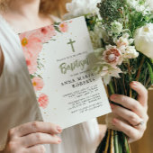 Invitation Fleurs roses Baptême