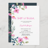 Invitation Fleurs roses bébé dans le Baby shower en fleur (Devant / Derrière)