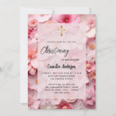 Invitation Fleurs roses bébé fille Christine (Devant)