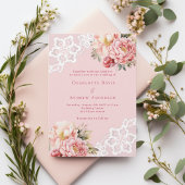 Invitation Fleurs roses blanc dentelle mariage premium