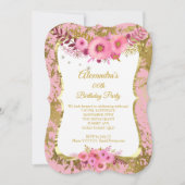 Invitation Fleurs roses blanches Gold Anniversaire Party 2 (Devant)