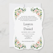 Invitation Fleurs roses blanches modernes mariage de libellé  (Devant)