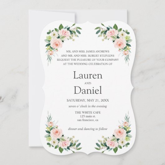 Invitation Fleurs roses blanches modernes mariage de libellé  (Devant)