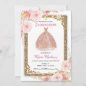 Invitation Fleurs roses blanches roses Quinceanera (Devant)