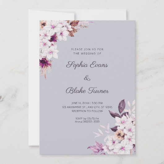 Invitation Fleurs roses blanches rustiques Boho Cloud Mariage (Devant)