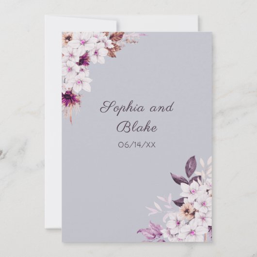 Invitation Fleurs roses blanches rustiques Boho Cloud Mariage (Dos)