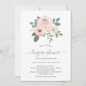 Invitation Fleurs Roses Bleues Élégantes | Douche Lingerie (Devant)