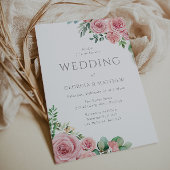 Invitation Fleurs Roses Bleues Élégantes Mariage