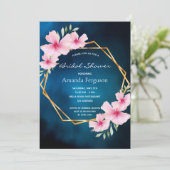 Invitation Fleurs roses bleues Fête des mariées géométrique (Debout devant)