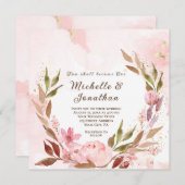 Invitation Fleurs roses bleues Wreath Mariage chrétien (Devant / Derrière)