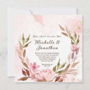 Invitation Fleurs roses bleues Wreath Mariage chrétien