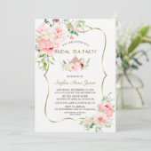 Invitation Fleurs Roses Blush Gold Bridal Tea Party (Debout devant)
