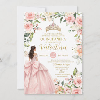 Invitation Fleurs Roses Blush Rose Quinceañera 15e anniversai