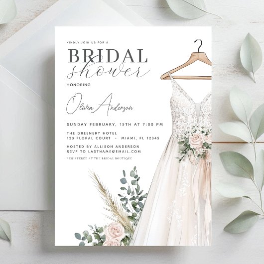 Invitation Fleurs roses Boho et Fête des mariées verdoyante