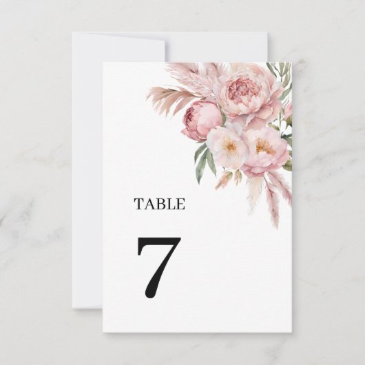 Invitation Fleurs roses Boho Pampas Numéros de la table de ba (Devant)