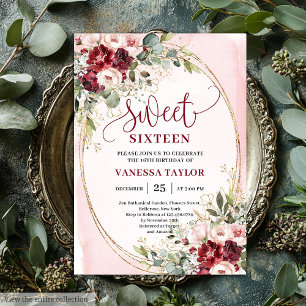 Invitation Fleurs Roses Bourgonnes Roses Saumon Fête Sweet Si