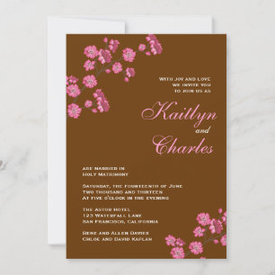 Invitation Fleurs roses Brown au chocolat Mariage vintage