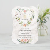 Invitation Fleurs roses Cadre cardiaque Marbre Fille Confirma (Debout devant)