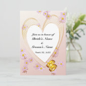 Invitation Fleurs Roses, Cadre Coeur, Dîner De Répétition Ann (Debout devant)