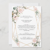 Invitation Fleurs roses Cadre Or Tout en un Mariage (Dos)