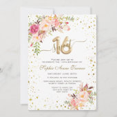 Invitation Fleurs roses Charming Gold Confetti Sweet 16 (Devant)