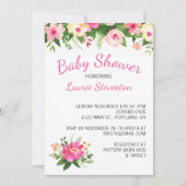 Invitation Fleurs roses chaudes et vertes Baby shower floral (Devant)